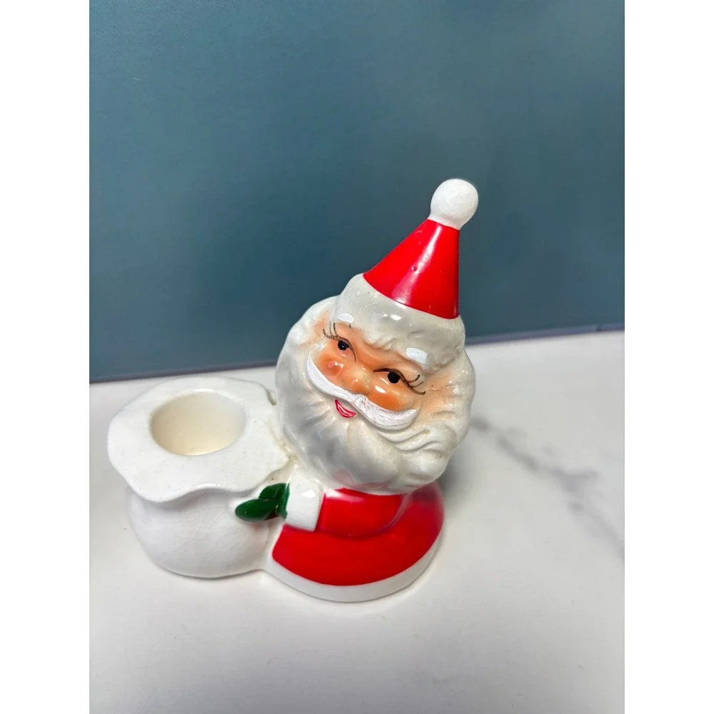 Vintage Brinns Santa Claus Candle Holders Set of 2 Ceramic Christmas Japan Decor
